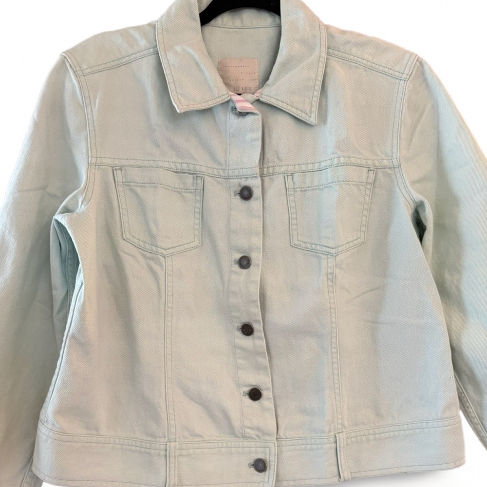 J.Jill Light Mint Green Denim Jacket Women’s Medium Cotton Linen